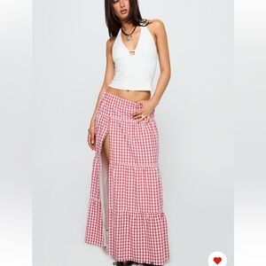 Princess Polly Ilaina Tiered Maxi Skirt Red Check